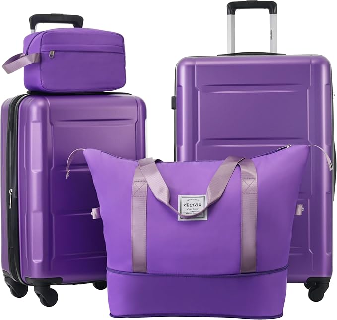 Merax Luggage Set 2 Piece Suitcase Sets with Spinner Wheel,Lightweight Hardside Expandable Travel Laggage with TSA Lock,Suitcase with Travel Bag(20"/24",Purple)