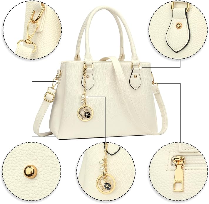 KKXIU Women Satchel Bags Handle Shoulder Handbags and Purses Pockets Zipper Leather Crossbody Bags