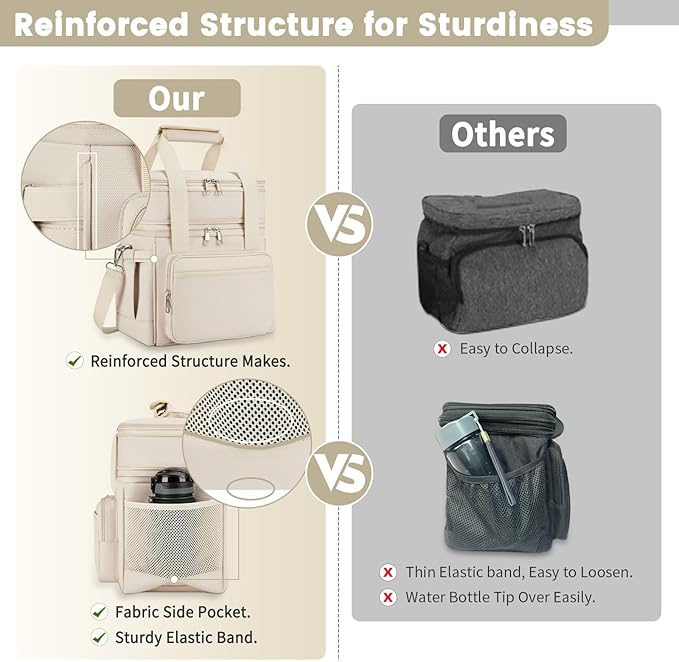 Insulated Lunch Bag & Lunch Box for Women - Double Deck Reusable Lunch Bag for men Tote Cooler Bag Leakproof Soft Expandable - Large Lunchbox for Work/Adult/Picnic/Outdoor (Cream，15L)