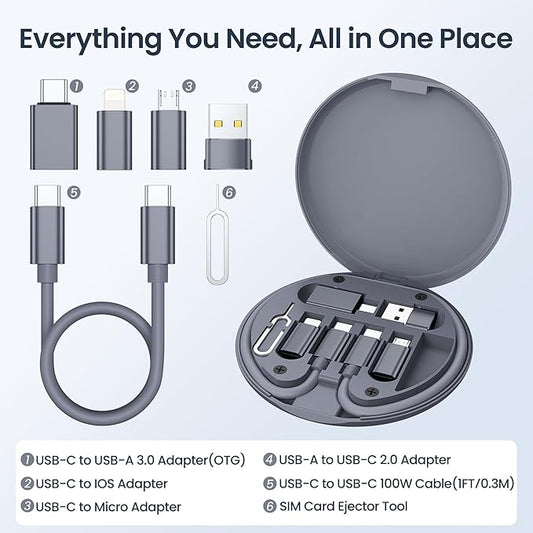 Elebase USB Charging Adapter Kit,Multi Travel USBC Adapter Set,Type C to USB 3.0 OTG iOS Micro Converter Case with 1Ft 100W Charger Cable for iPhone 17 Air 16 15 14 Max Pro,Samsung Galaxy S24 S23 Plus