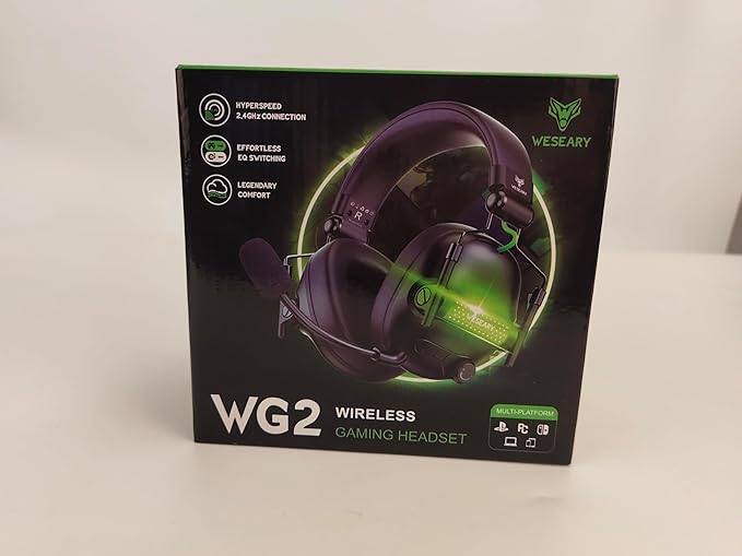 WG2 Wireless Gaming Headsets with Microphone for PS5, PS4, PC, Switch, Mac, Crystal Stereo Bluetooth Headphones, Wireless Headset 2.4GHz with Lossless Audio, 50 Hr Battery, Cool LED