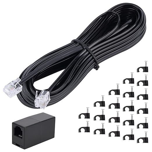 Telephone Extension Cord Phone Cable Line Wire, with Standard RJ11 Plug (25FT-Black)