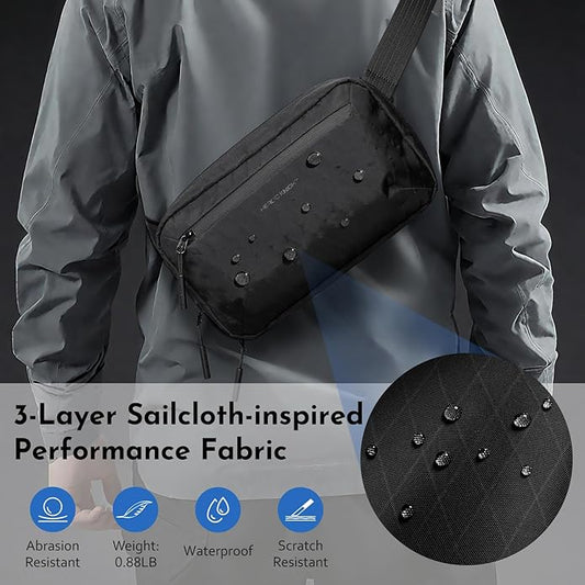 Crossbody Sling Bag for Men,Waterproof sling backpack with Removable Strap, 2.5L Small Chest Shoulder Bag, Lightweight Casual Fanny Pack for Travel/Commute/Hiking/Cycling,Black