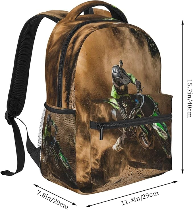 Motocross Dirt Bike Backpack for Boys Girls Men, Travel Laptop Casual College Daypack Back to School Bag One Size