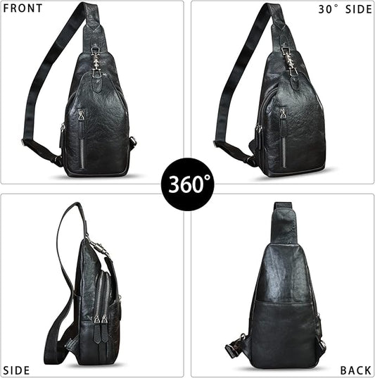 Genuine Leather Silng Bag for Women and Men Real Leather Sling Backpack Shoulder Crossbody Bag Chest Purses