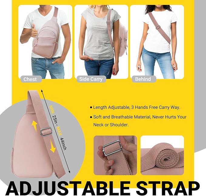 Crossbody Bags for Women, Sling Bag for Men, Small Hiking Backpack Anti Theft Lightweight for Outdoors Travel (L, Pink)