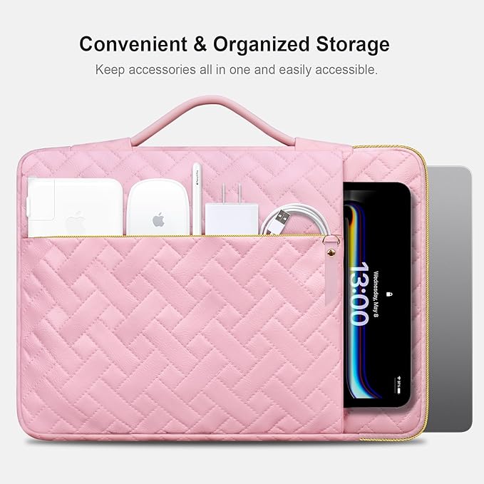 Lacdo 360° Protective Laptop Sleeve Case for 16 inch New MacBook Pro M4/M3/M2/M1 Pro/Max A3403 A3186 A2991 A2780 A2485 A2141 2024-2019, 15 inch Surface Laptop 7th Copilot+PC Computer Bag, Sakura Pink