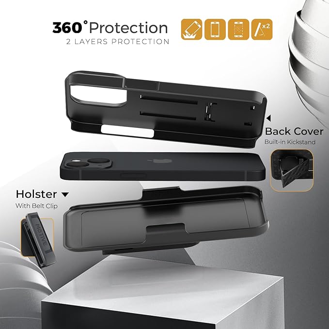 MOTIVE for iPhone 14 Holster Case, Belt Clip Case for Apple iPhone 14, Shell Holster Combo 14, Slim Rugged Drop Shockproof Protective Cover with Kickstand (6.1") | Ranger Series