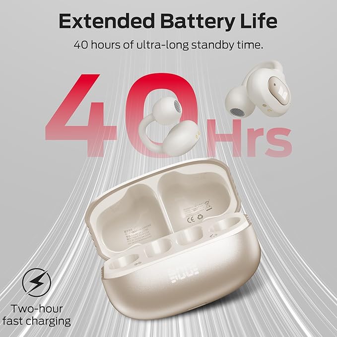 Monster Open Ear AC339 Earbuds, Bluetooth 6.0 Earphones Stereo Sound, Open Ear Clip Wireless Earbuds 40 Hours Playback, with Smart Digital Display Design, Touch Control, IPX6 Waterproof,Beige