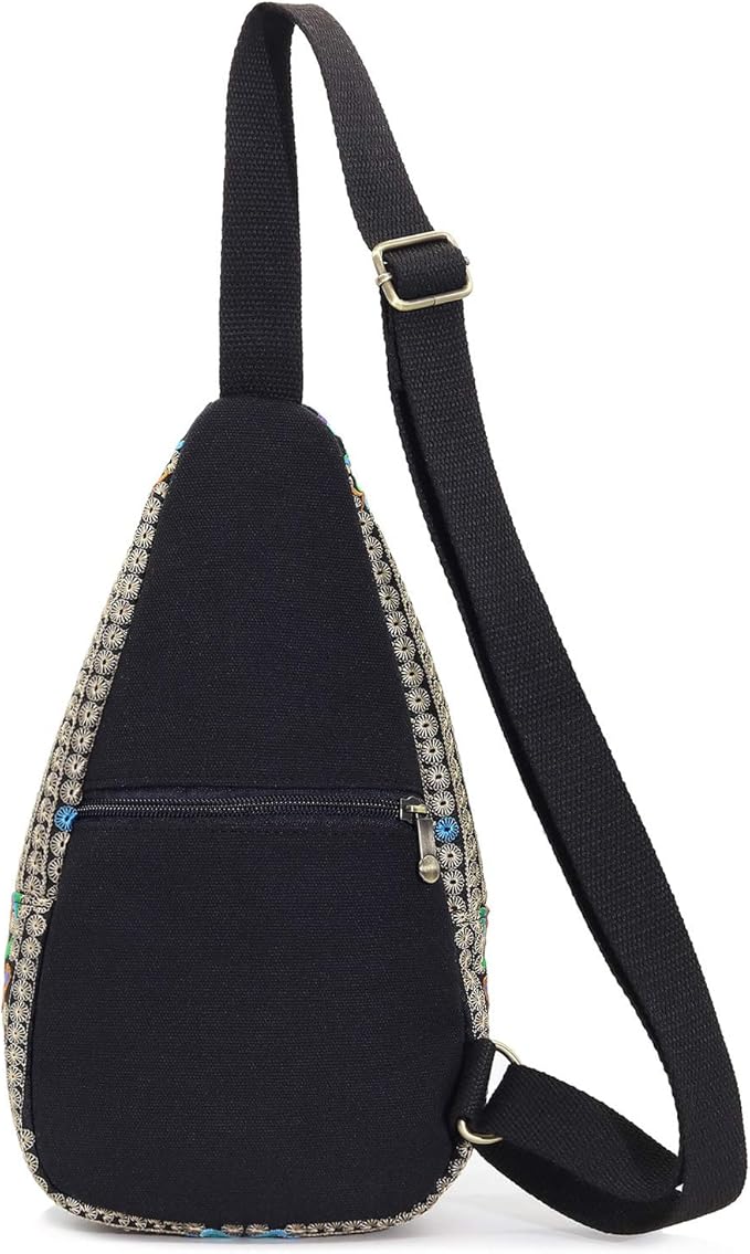 SILKAREA Vintage Embroidered Bohemian Small Sling Bag for Women Crossbody Rope Sling Backpack Purse Shoulder Bag
