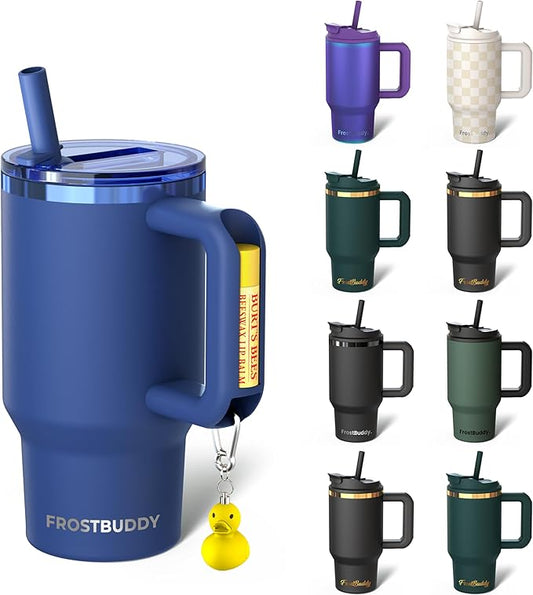 Frost Buddy Thicc Buddy - 16 oz Stainless Steel Vacuum Insulated Tumbler with Lid and Straw for Water - Travel Mug Cupholder Friendly - Gifts for Women Men Him Her (Navy)