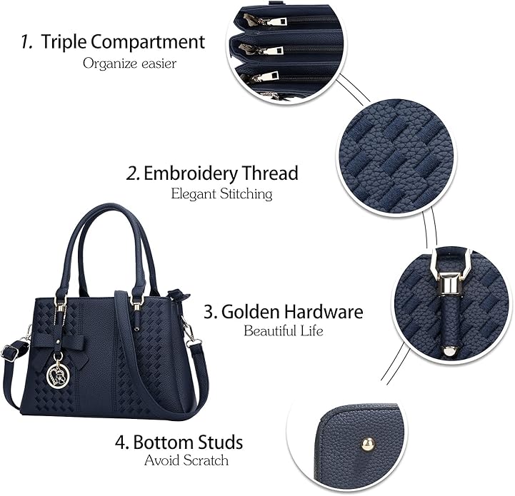 KKXIU Women Satchel Bags Handle Shoulder Handbags and Purses Pockets Zipper Leather Crossbody Bags