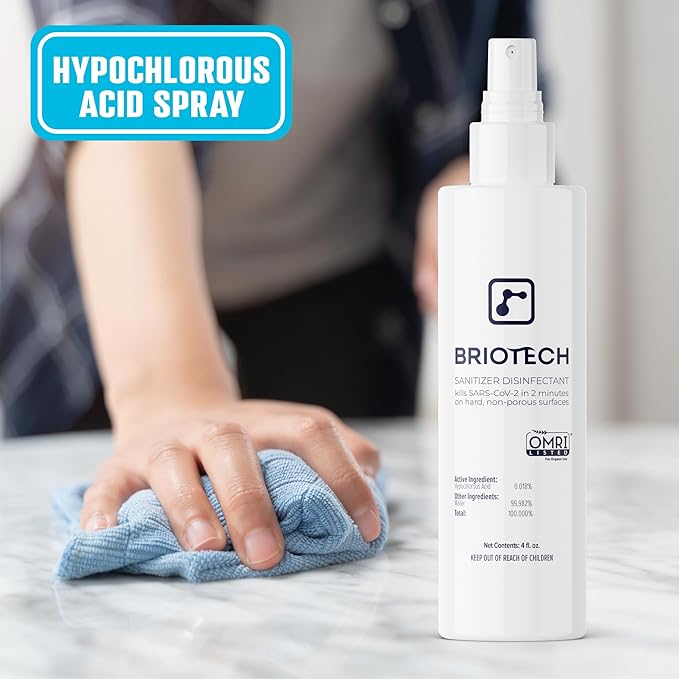 BRIOTECH Sanitizer Disinfectant Hypochlorous Spray, Kill 99.99% of Viruses & Bacteria, Control Mold, Eliminate Odor, Gentle for Nurseries, Food Contact Surface Sanitizer, 2 fl oz Travel Size (2 Pack)