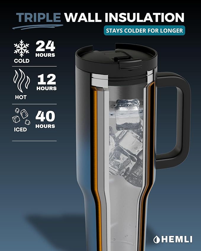 40 Oz Tumbler with Handle and Straw, Insulated Tumbler with Leakproof 2-in-1 Lid and Straw, Reusable and Portable Water and Coffee Stainless Steel Travel Mug, Vacuum Insulated