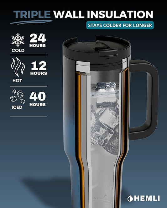 40 Oz Tumbler with Handle and Straw, Insulated Tumbler with Leakproof 2-in-1 Lid and Straw, Reusable and Portable Water and Coffee Stainless Steel Travel Mug, Vacuum Insulated