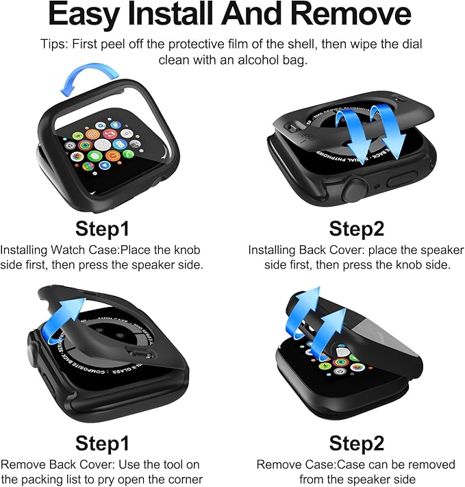 3 in 1 Waterproof Case for Apple Watch Screen Protector 40mm Series 4/5/6/SE/SE2/SE3(2025),with Tempered Glass 360° Protective Front and Back PC Bumper Cover Compatible iWatch 40mm