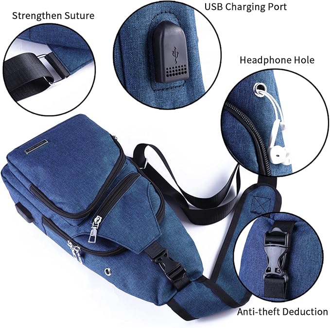 Seoky Rop Men Women Sling Backpack Anti Theft Crossbody Shoulder Chest Bag with USB Charging Port