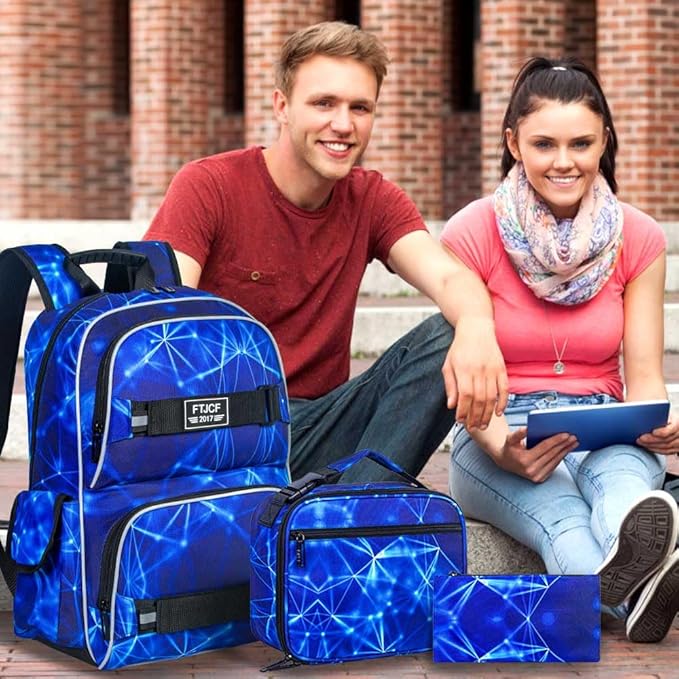 3Pcs Backpack for Girls Boys, 17 Inch School Bookbag with Lunch Box, Durable Laptop Backpacks Set for Teens College