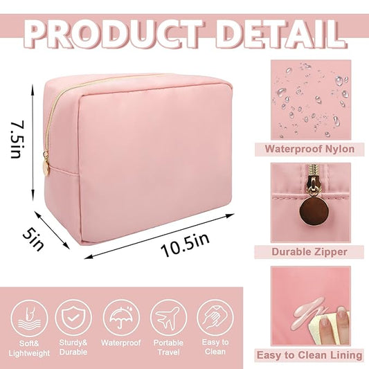 Large Makeup Bag Pouch,Nylon Women Travel Toiletry Storage Bag Preppy Cosmetic Bag for Girls,Big Makeup Organizer Bag Cute Zipper Pouch Skincare Bag for Sport Work Gift(Large-Flamingo)
