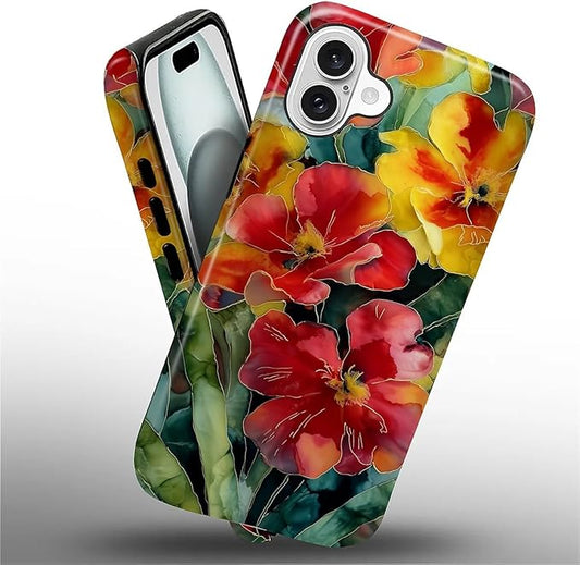 Case for iPhone 16 Case,Vintage Floral Girly Design - Hybrid Dual Protection Silicone + Hard PC Shockproof Full Body Cover Slim Anti-Scratch Protective Case for Men Women