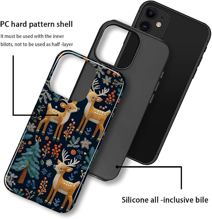 Case for iPhone 11 Case,Cute Christmas Reindeer Design - Hybrid Dual Protection Silicone + Hard PC Shockproof Full Body Cover Slim Anti-Scratch Protective Case for Men Women
