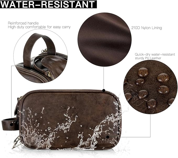 Elviros Toiletry Bag for Men, Large Travel Shaving Dopp Kit Water-resistant Bathroom Toiletries Organizer PU Leather Cosmetic Bags