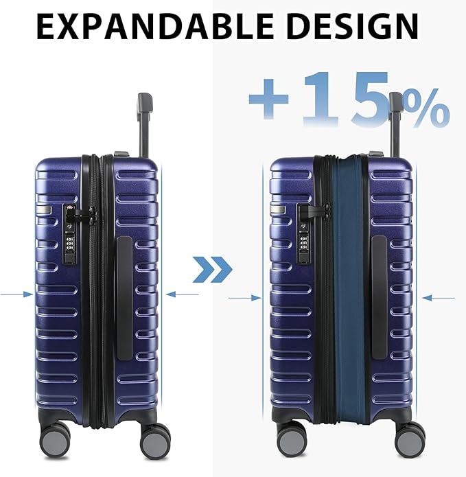 EMPSIGN Carry On Luggage with Spinner Wheels, Hard Shell Carry-On Expandable Suitcase 21x14x9 Airline Approved & Built-in TSA Lock, Durable Travel Rolling Suitcase, Carry-On 20-Inch, Navy