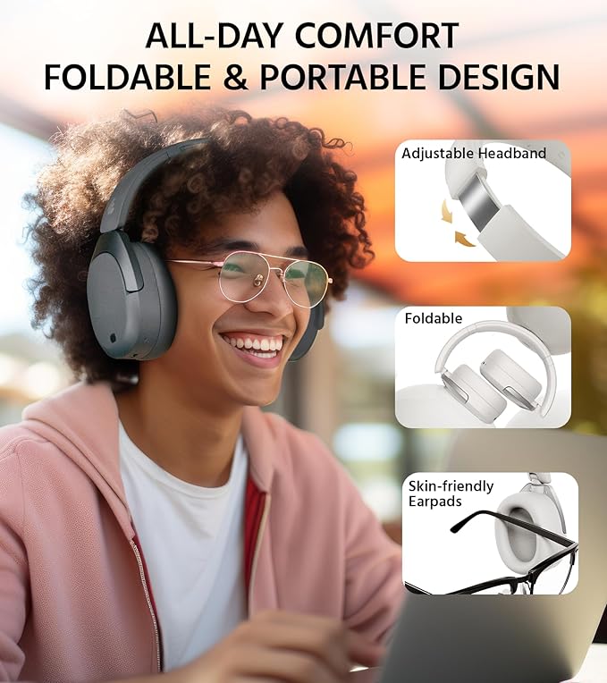 Edifier W830NB Wireless Over Ear Headphones with -45dB Active Noise Cancelling, 94H Playtime, LDAC Hi-Res Sound, Spatial Audio, Fast Charging, Multipoint Connection, Bluetooth V5.4 - Gray