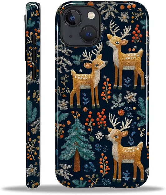 Case for iPhone 15 Plus Case,Cute Christmas Reindeer Design - Hybrid Dual Protection Silicone + Hard PC Shockproof Full Body Cover Slim Anti-Scratch Protective Case for Men Women