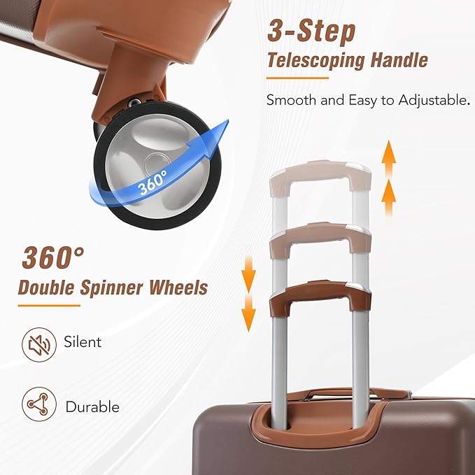Merax Luggage Set 2 Piece Suitcase Set with Cosmetic Case Expandable Spinner Wheels Vintage Luggage Sets(Brown,20"+28")