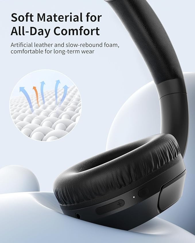 HS7 Bluetooth Headphones Over Ear, 60H Playtime Wireless Headphones with Microphone, ENC Call Noise Cancelling Mic, Foldable Wireless Headset, Deep Bass for Home Office Cellphone PC