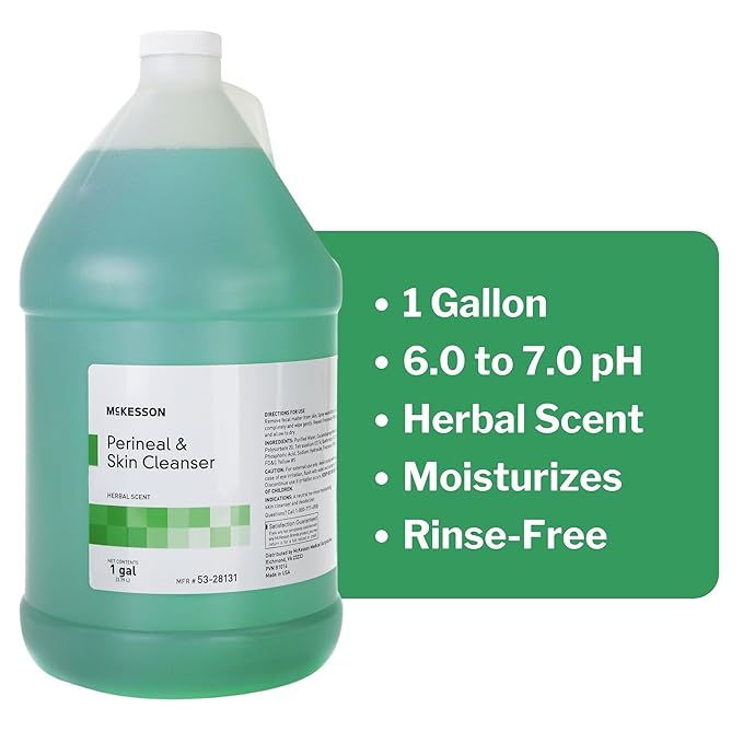 McKesson Perineal Skin Cleanser, 1 Gallon [Pack of 4] Rinse-Free Body Wash for Incontinence or Ostomy Care, Herbal Scent