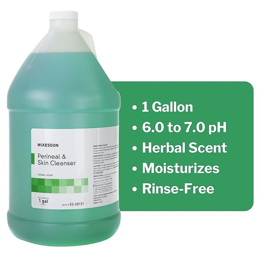 McKesson Perineal Skin Cleanser, 1 Gallon [Pack of 4] Rinse-Free Body Wash for Incontinence or Ostomy Care, Herbal Scent