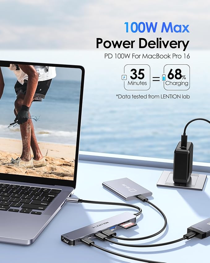 LENTION 8 in 1 USB C Hub with 4K@60Hz HDMI Adapter, 2 USB C Data & 2 USB 3.0 Port, 100W PD, SD/Micro SD Card Reader for 2016-2024 MacBook Pro M4, New Mac Air/Surface, More, (CB-CE19, Space Gray)