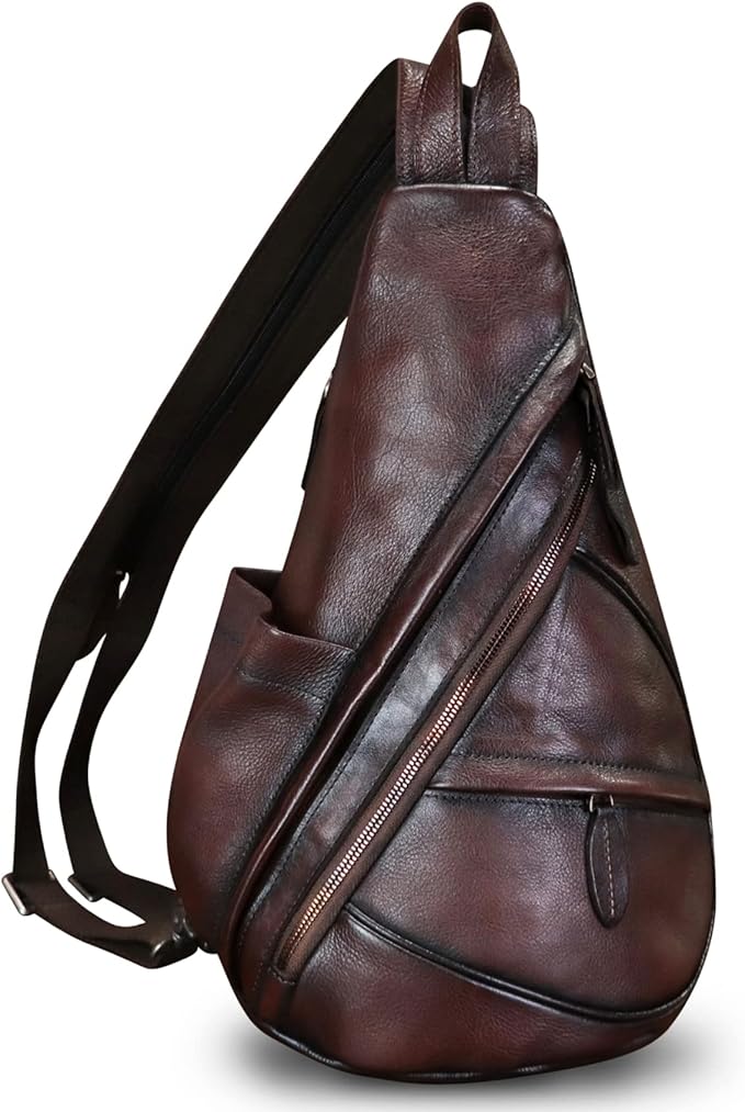 Genuine Leather Sling Bag for Men and Women Leather Sling Backpack Purses Chest Bag Crossbody Shoulder Fanny Bag