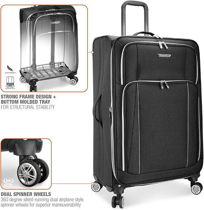 Traveler's Choice Lares Softside Expandable Luggage with Spinner Wheels, Black, 3 Piece Luggage Set
