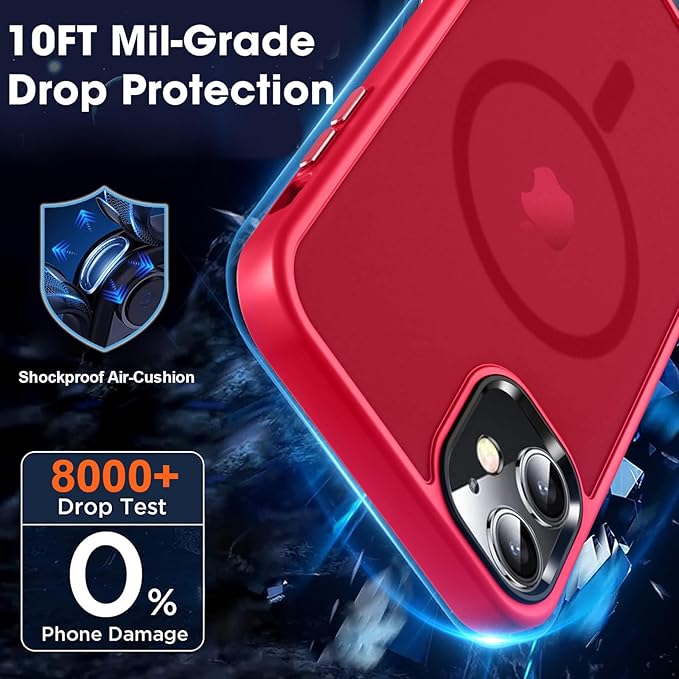 MOCCA Strong Magnetic for iPhone 12 Case/iPhone 12 Pro Case, [Compatible with Magsafe][Mil-Grade Drop Protection] Slim Shockproof Translucent Protective Phone Case for iPhone 12/12 Pro,Red