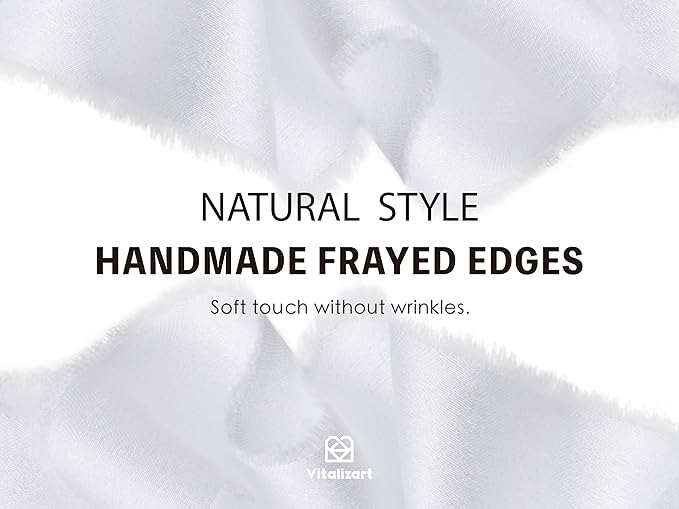 Vitalizart Silk Satin Ribbon 1 inch x 15 Yard Off White Handmade Frayed Ribbons for Gift Wrapping Baby Shower Wedding Bridal Bouquets Holiday Decor