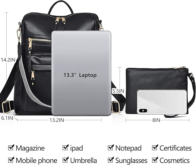 Dora & Liz Womens Backpack Purse Leather Fashion Travel Backpack Purse for Women Designer Ladies Shoulder Bags with Wristlet