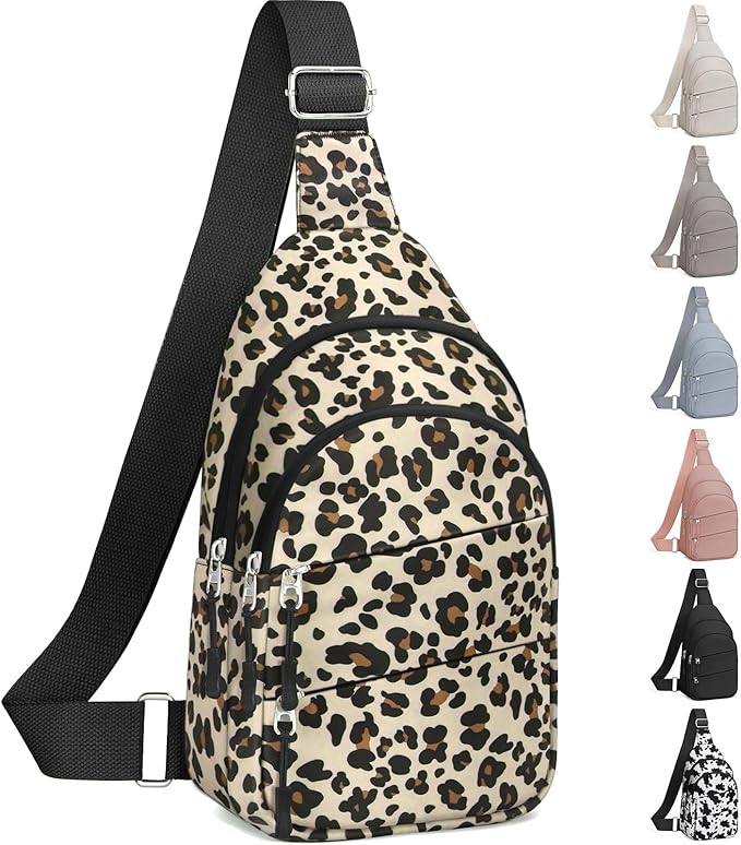 Crossbody Bags for Women, Sling Bag for Men, Small Hiking Backpack Anti Theft Lightweight for Outdoors Travel (M, Leopard）