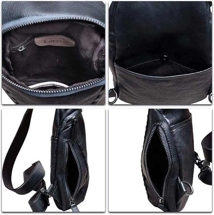 LRTO Genuine Leather Silng Bag for Women and Men Vintage Real Leather Sling Backpack Shoulder Crossbody Bag Chest Purse