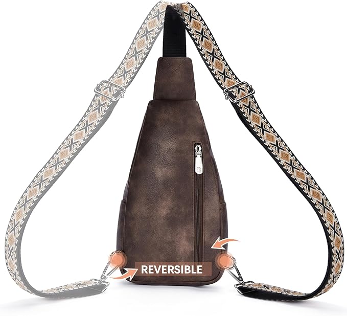 BOSTANTEN Sling Bag for Women Leather Crossbody Bag Vintage Cross Body Purse for Travel with Guitar Strap, Bohemian Style