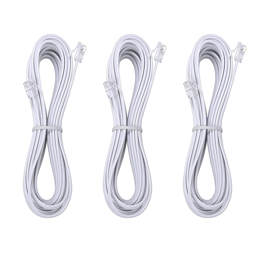 Telephone landline Extension Cord Cable Cord with Standard RJ-11 6P4C Plug (10Ft-3Pack, White)