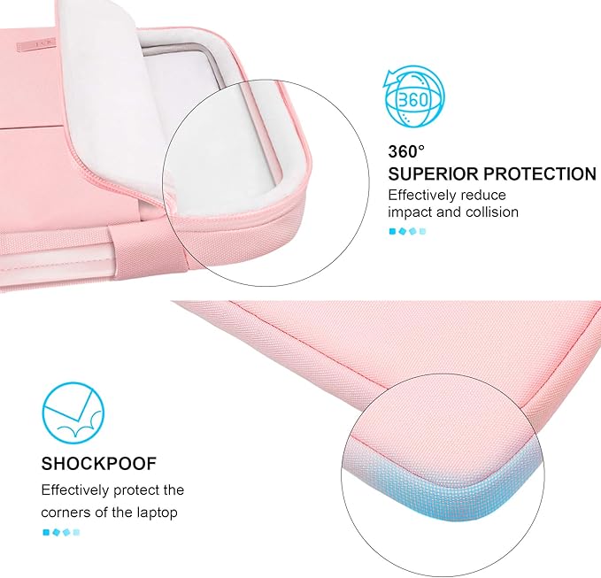Lacdo 360° Protective 15-15.6 Inch Laptop Sleeve Case for Acer HP Lenovo Dell ASUS Laptop, Acer Aspire 15, HP Pavilion 15, Dell Inspiron 15, Lenovo IdeaPad 15, ASUS ZenBook 15 Computer Bag, Pink