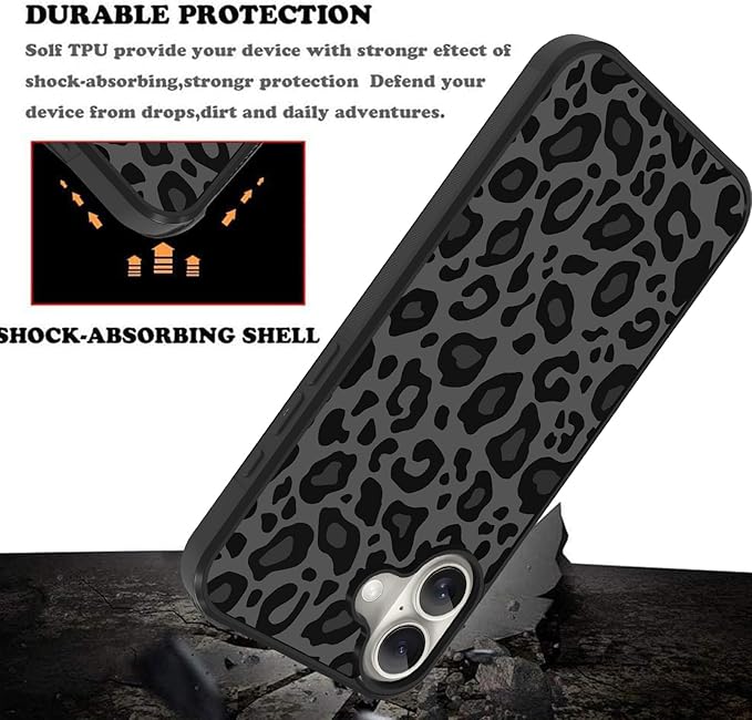 KANGHAR Case Compatible with iPhone 16 Pro,Black Leopard Design,Tire Texture Non-Slip +Shockproof Rugged TPU Protective Case for iPhone 16 Pro 6.3 Inch