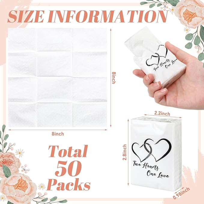 50 Pack Happy Tears Tissues Packs for Wedding Bulk Facial Tissues Items for Guests Welcome Bags Pocket Paper 3 Ply Individual Mini Travel Tissue Packs for Wedding Graduation Party Ceremony(Cute)