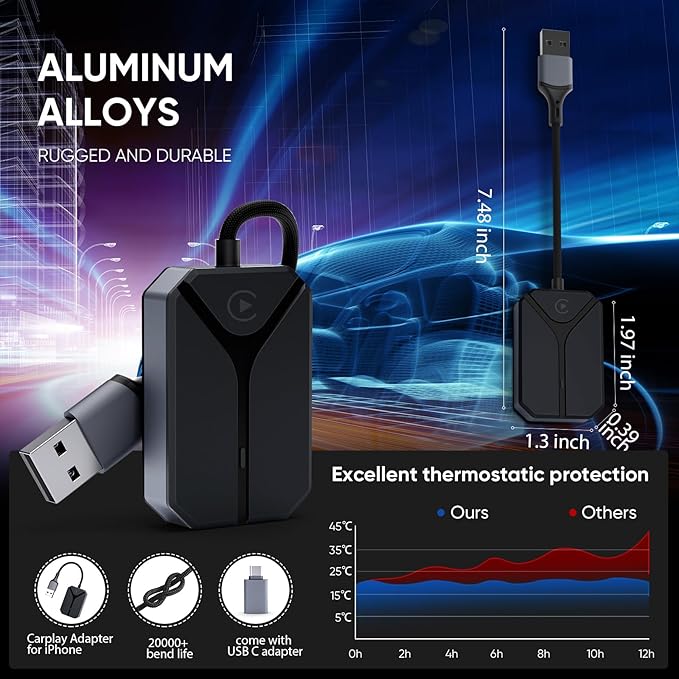 Wireless Carplay Adapter - Stable Control & No Delay & Plug and Play, Easy to Upgrade Wired to Wireless Car Play Dongle Adapter for iPhone iOS 10+ and 2016+ Cars