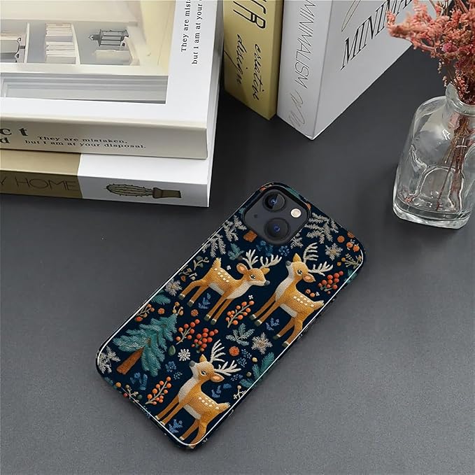 Case for iPhone 15 Plus Case,Cute Christmas Reindeer Design - Hybrid Dual Protection Silicone + Hard PC Shockproof Full Body Cover Slim Anti-Scratch Protective Case for Men Women