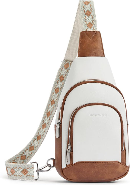 BOSTANTEN Sling Bag for Women Leather Crossbody Bag Vintage Cross Body Purse for Travel with Guitar Strap, Bohemian Style