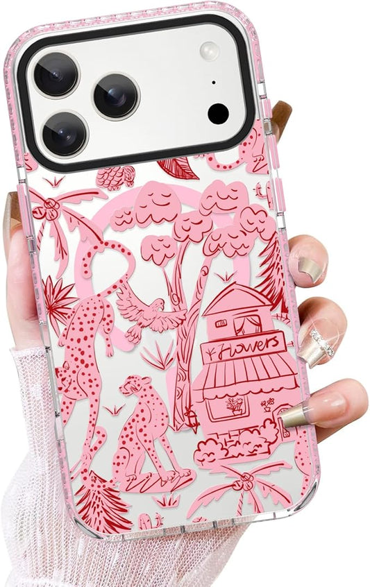ZIYE Clear Case for iPhone 17 Pro Compatible with Magsafe, Pink Cheetah Jungle Shockproof Soft TPU Bumper Hard PC Protective for Women Girls Magnetic Cover